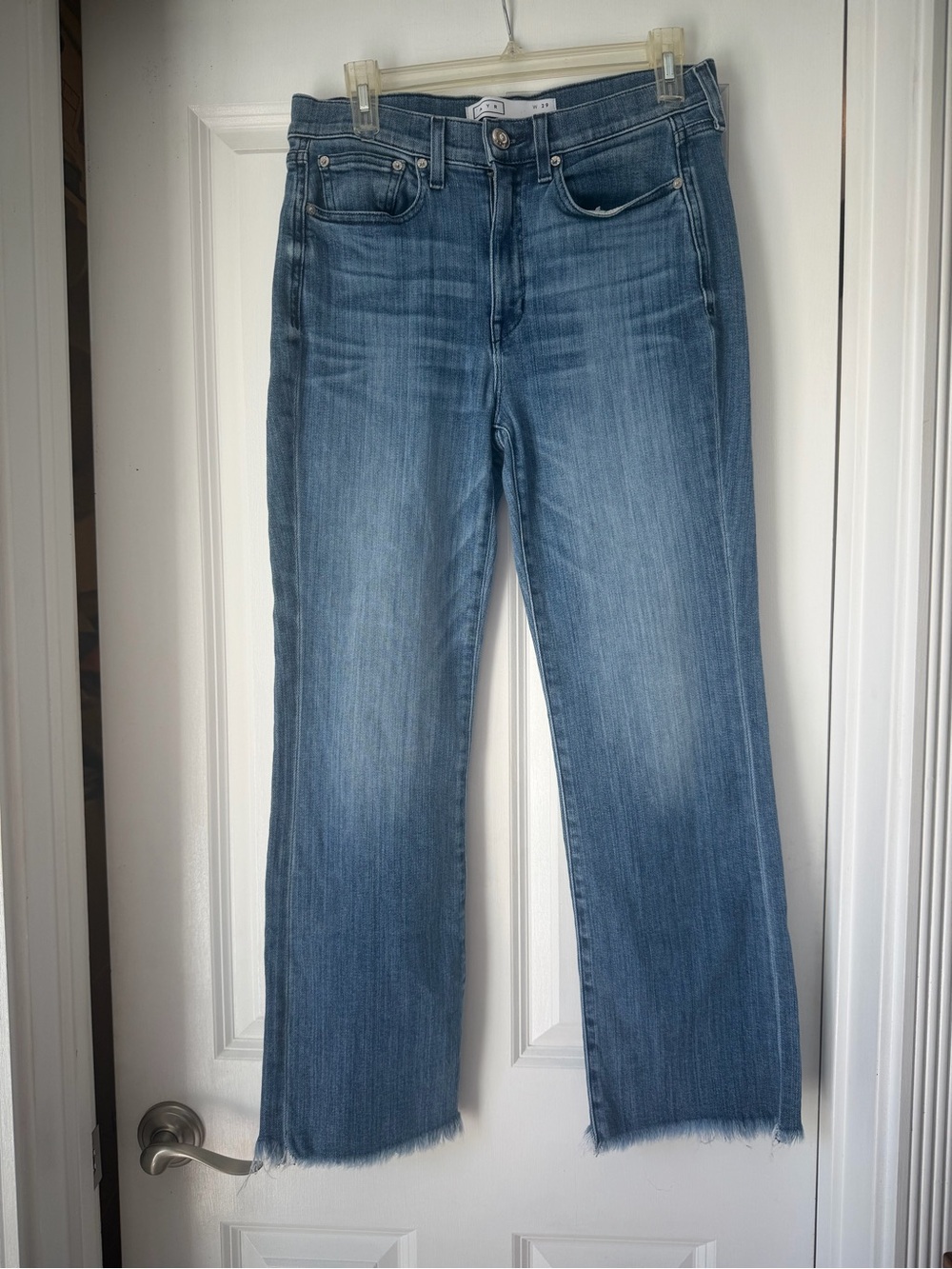 AYR the bomb pop jeans, size 29 high-rise medium wash raw hem cropped straight